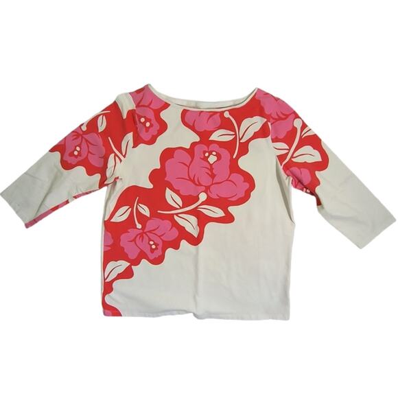 Talbots 3/4 Sleeve Tee Wmn's Plus Sx X White Red Pink Floral Boat Neck Pullover - Picture 8 of 13